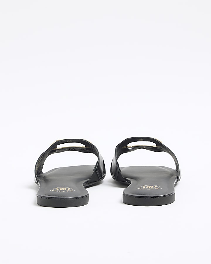 Black leather mule flat sandals