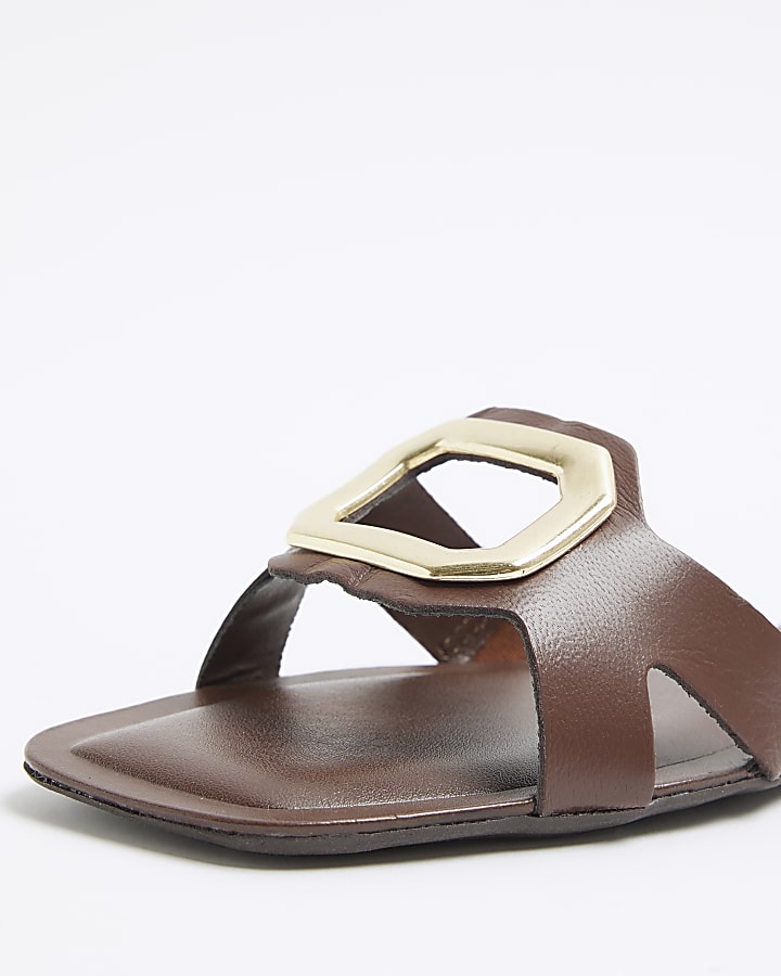 Brown leather mule flat sandals