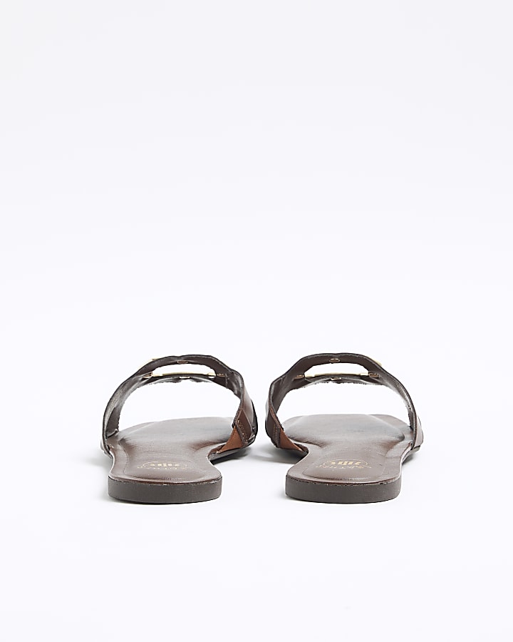 Brown leather mule flat sandals