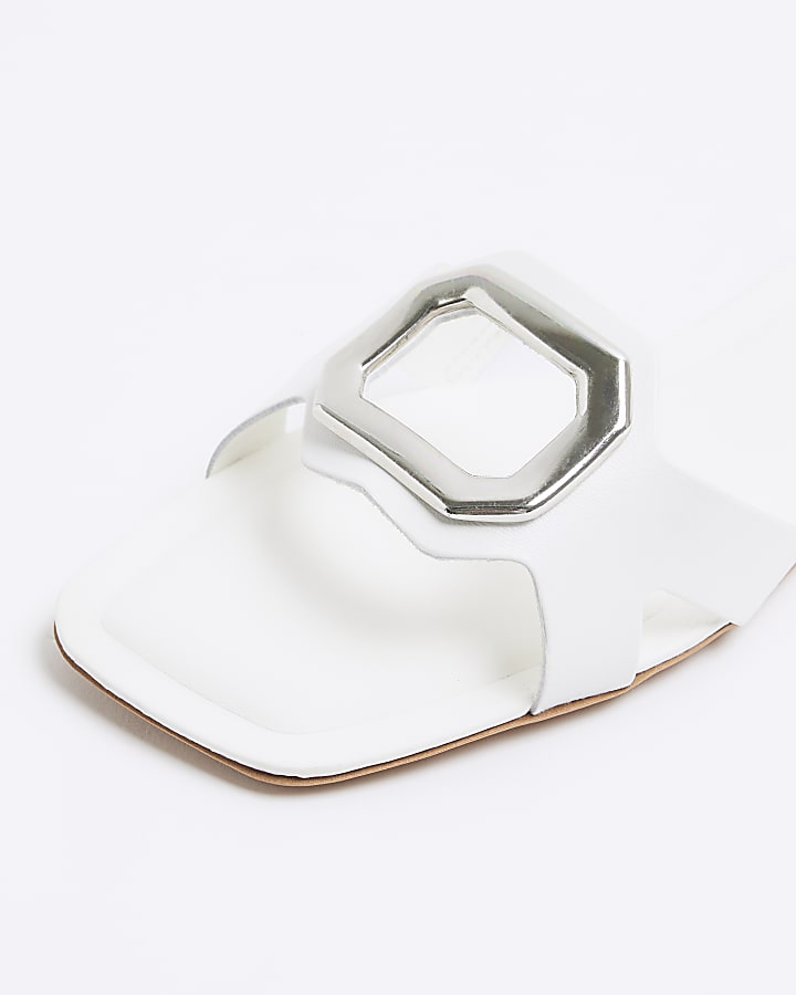 White leather mule flat sandals