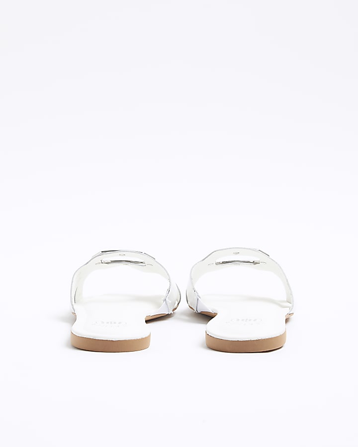 White leather mule flat sandals