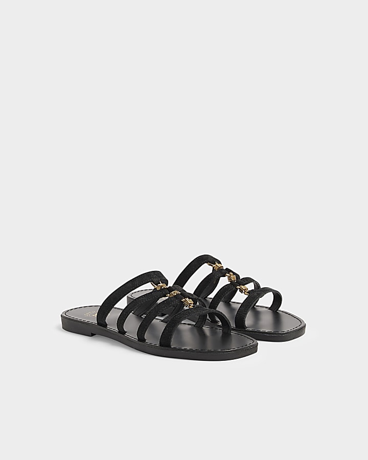 Black suede hardware detail mule sandals