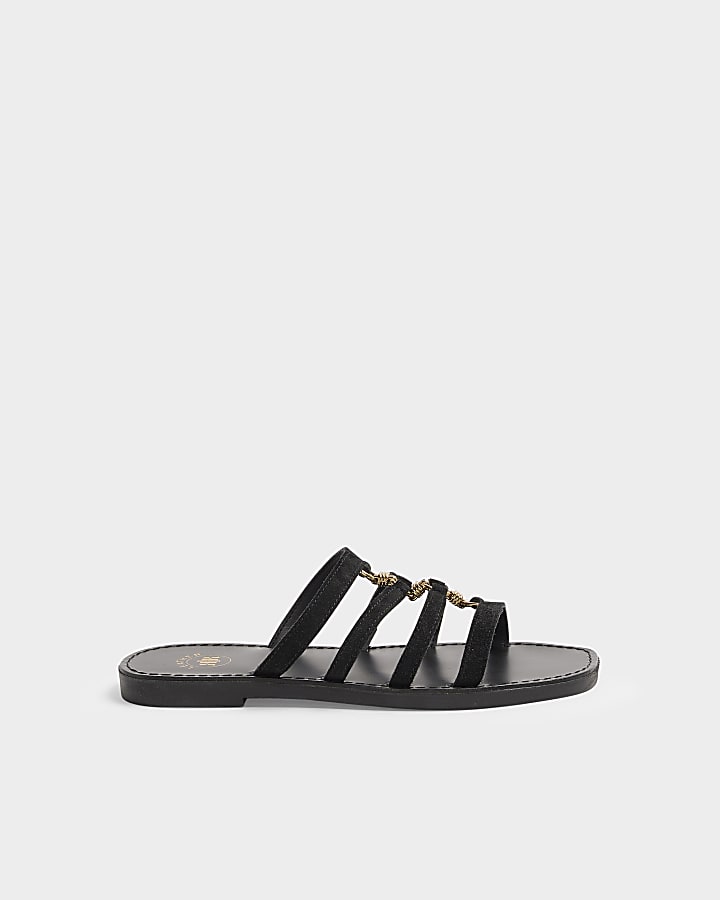 Black suede hardware detail mule sandals