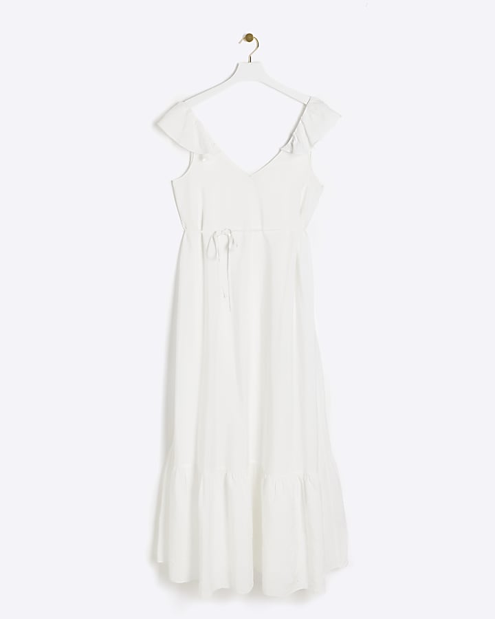 White frill sleeve swing maxi dress