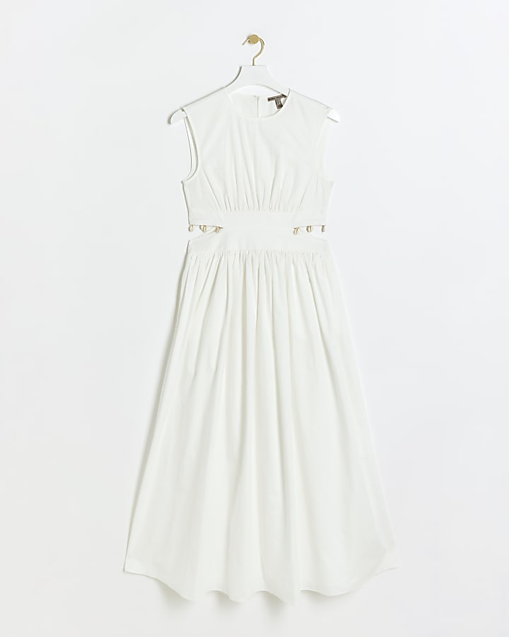 White cut out shell trim swing maxi dress