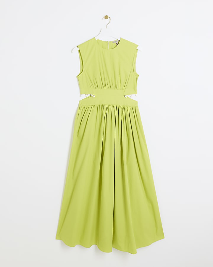 Green cut out shell trim swing maxi dress