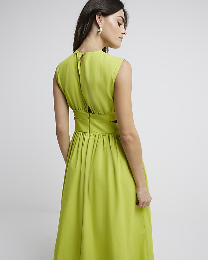 Green cut out shell trim swing maxi dress