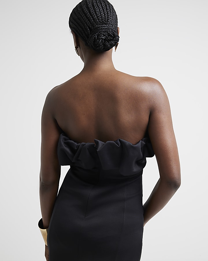 Black bandeau bodycon midi dress