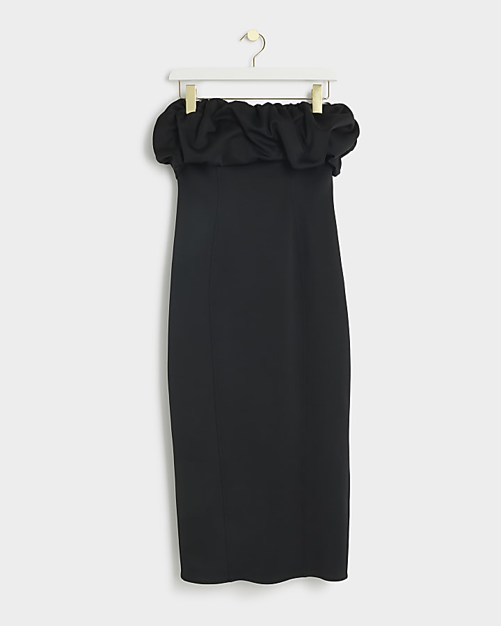Black bandeau bodycon midi dress