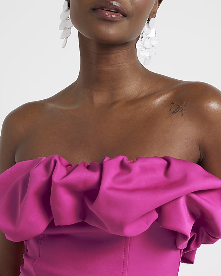 Pink bandeau bodycon midi dress