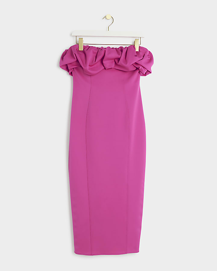 Pink bandeau bodycon midi dress