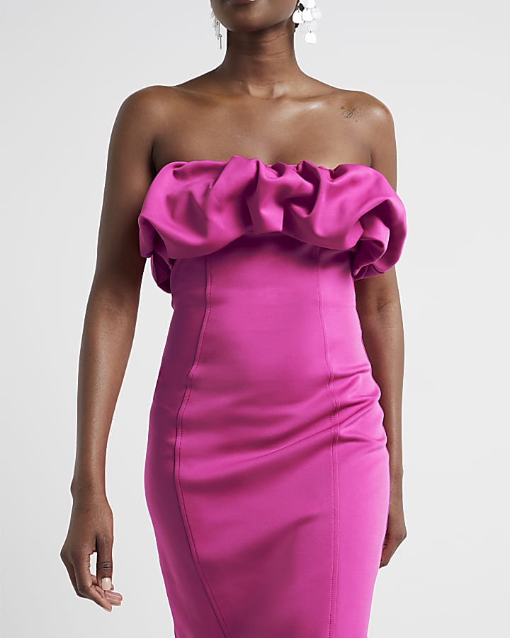 Pink bandeau bodycon midi dress