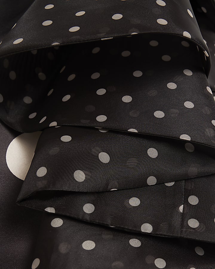 Black spot ruffle bodycon mini dress