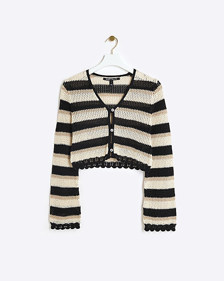 Black crochet stripe cardigan