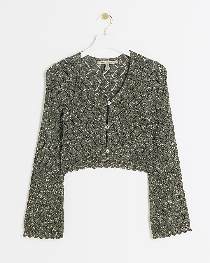 Khaki Crochet Button Up Cardigan