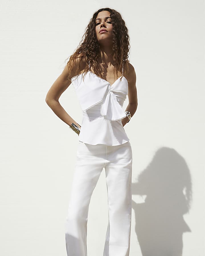 White Bow Peplum Cami top