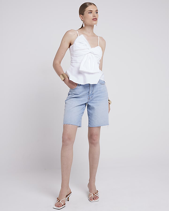 White Bow Peplum Cami top