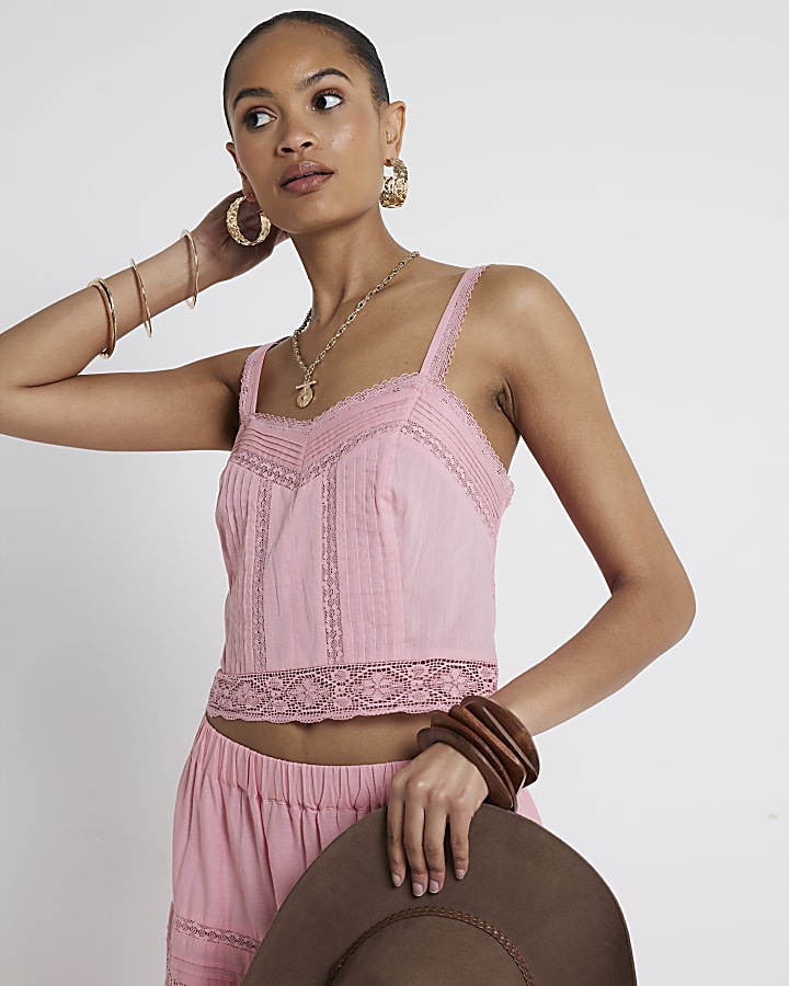 Pink lace detail bralet top