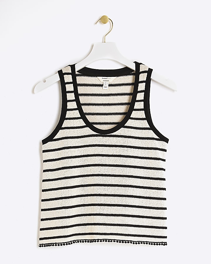 Cream crochet stripe tank top