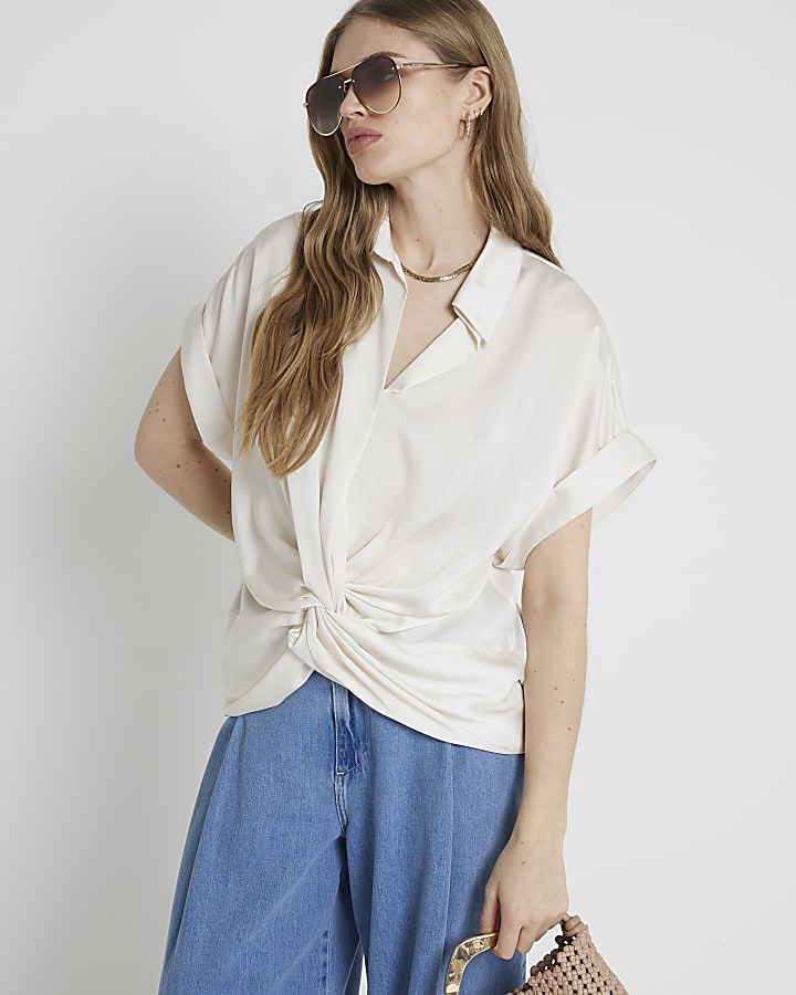 White front knot blouse