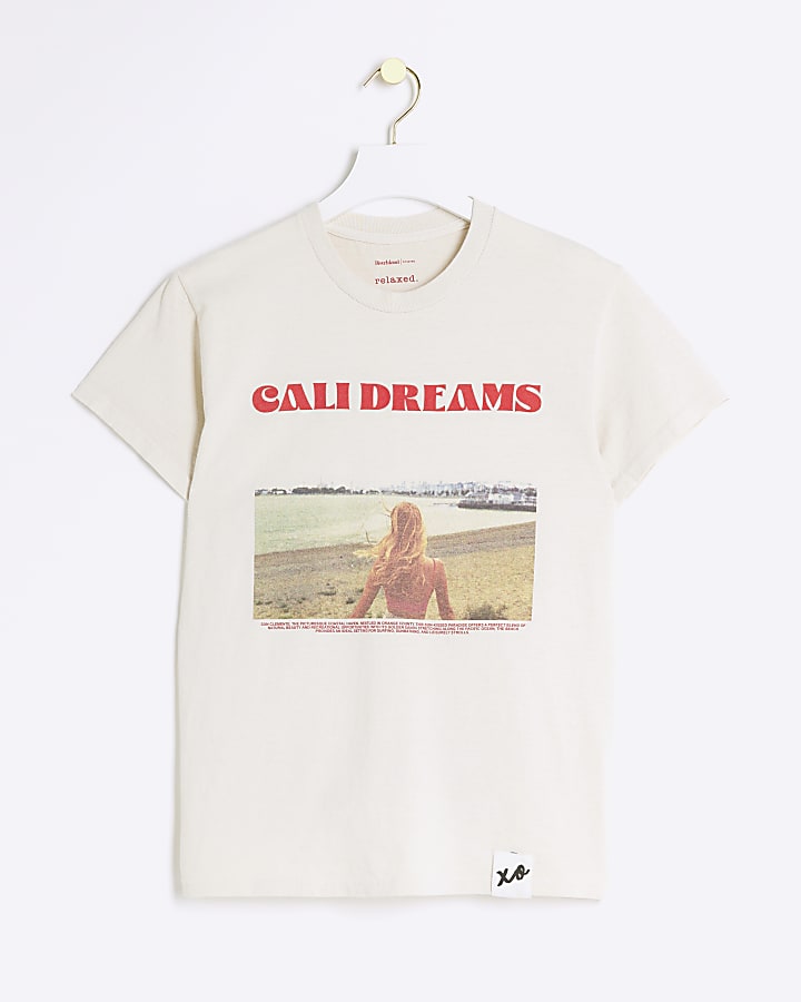 Cream graphic print boyfriend t-shirt