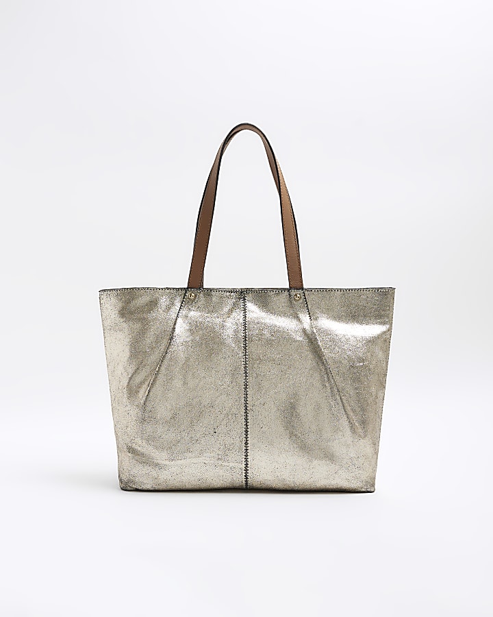 Gold Metallic Leather Shopper Bag