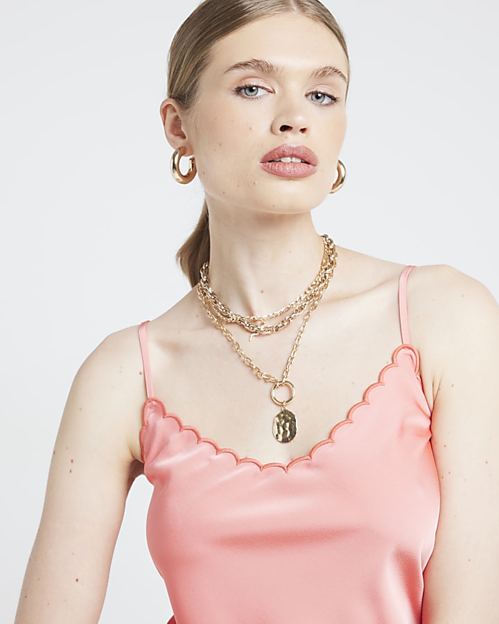 Coral Scallop Trim Cami Top
