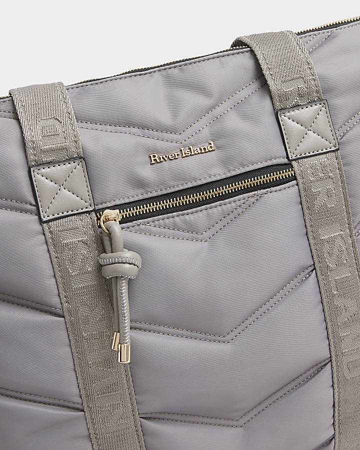 Grey Quilted Webbing Shopper Bag