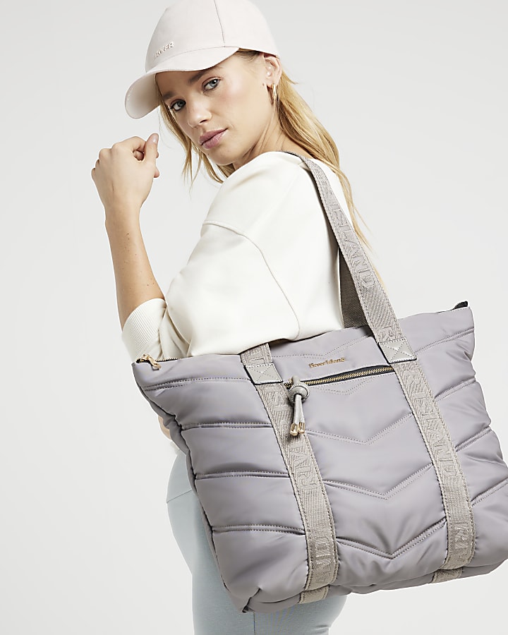 Grey Quilted Webbing Shopper Bag