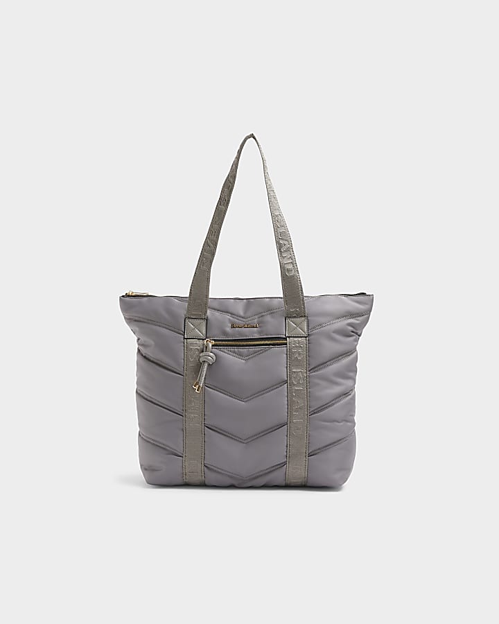 Grey Quilted Webbing Shopper Bag