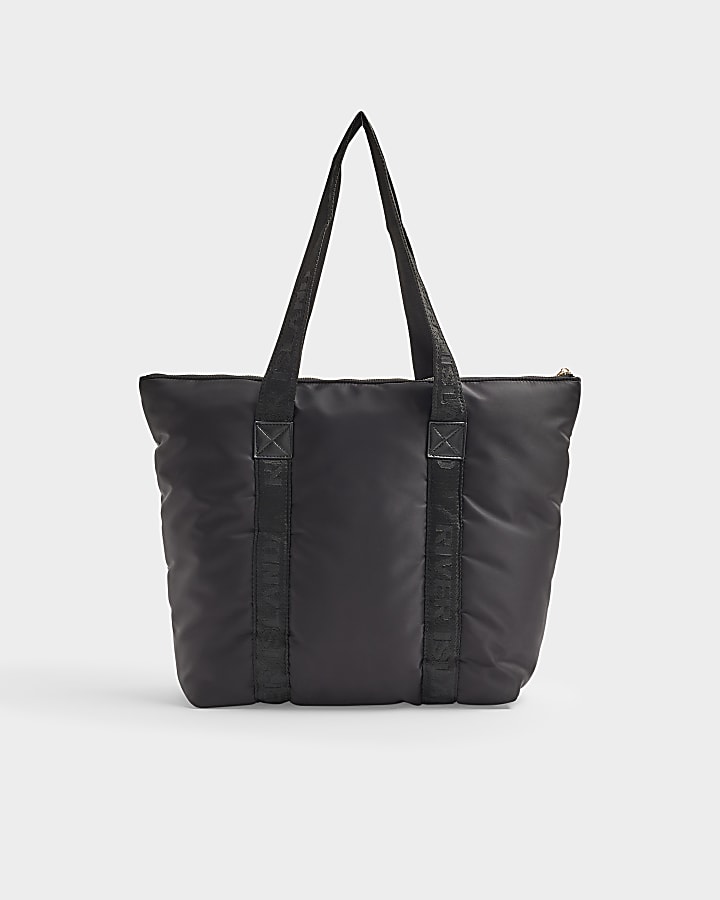 Black quilted webbing shopper bag