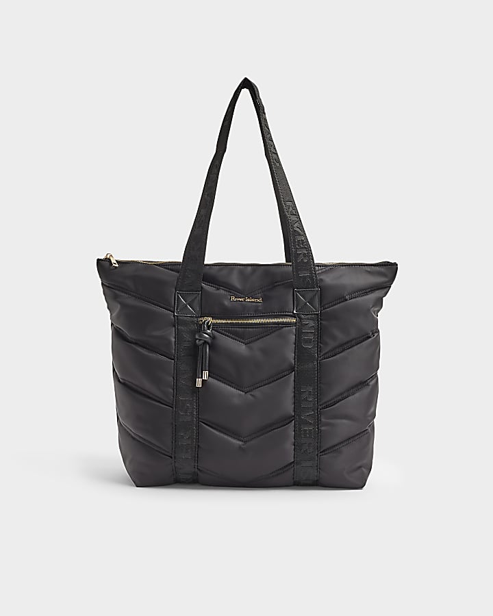 Black quilted webbing shopper bag