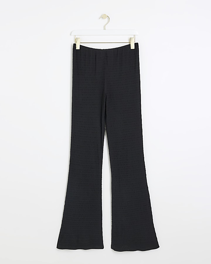 Black Textured Flared Trousers