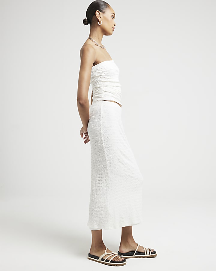 Cream textured maxi skirt