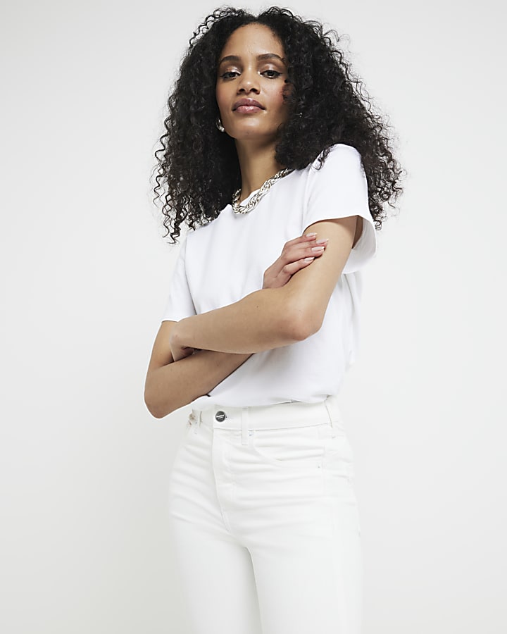White high waisted bum sculpt skinny jeans