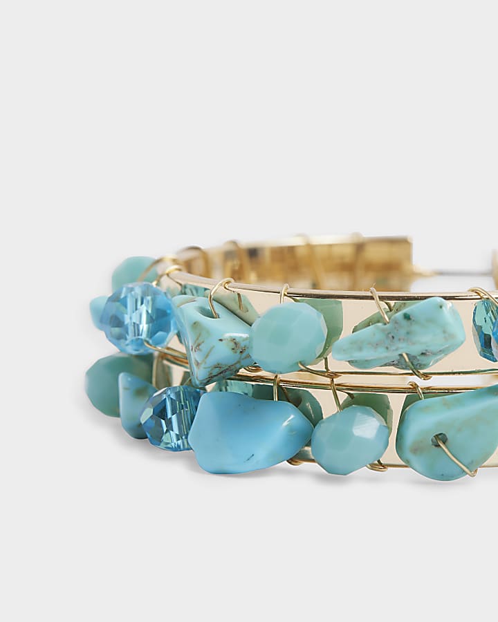 Blue stone detail hoop earrings