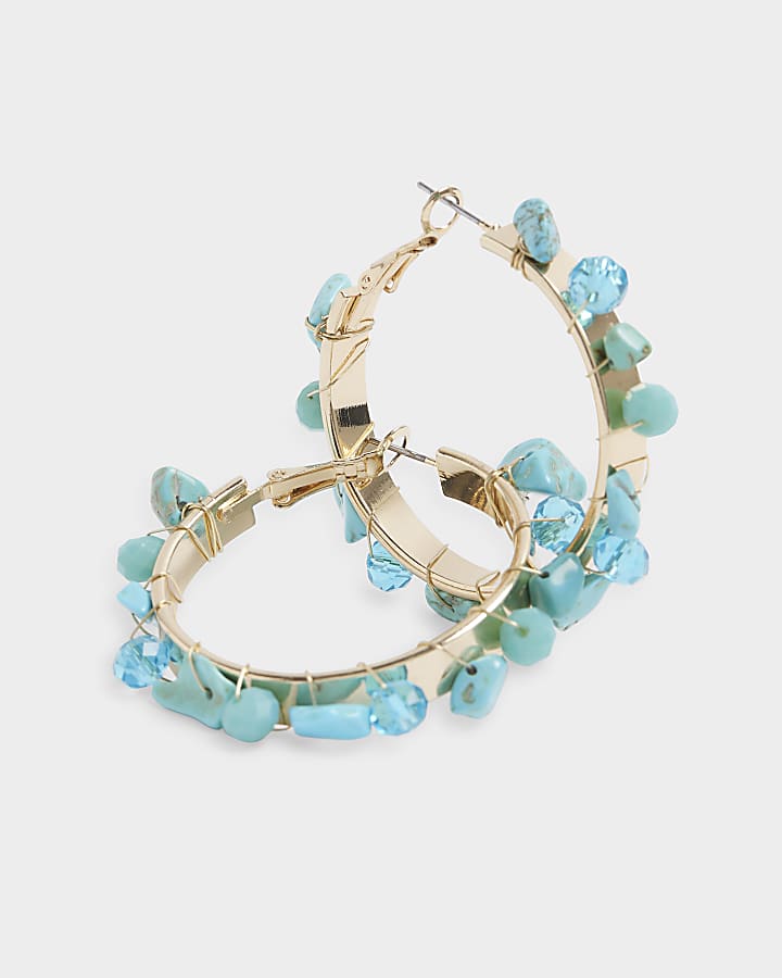 Blue stone detail hoop earrings