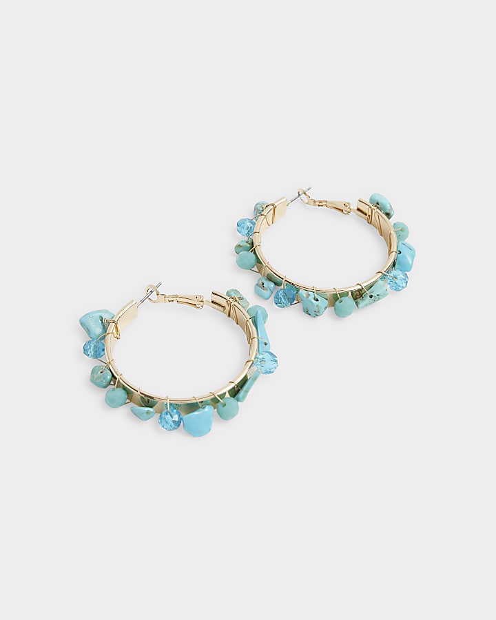 Blue stone detail hoop earrings