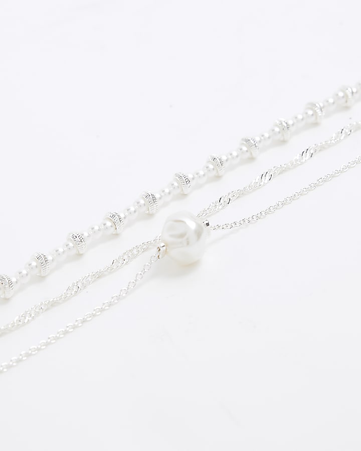 Silver pearl anklet multipack