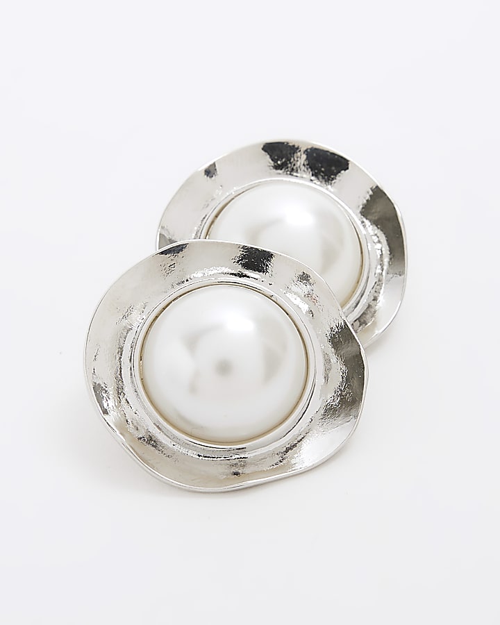 Silver colour pearl stud earrings