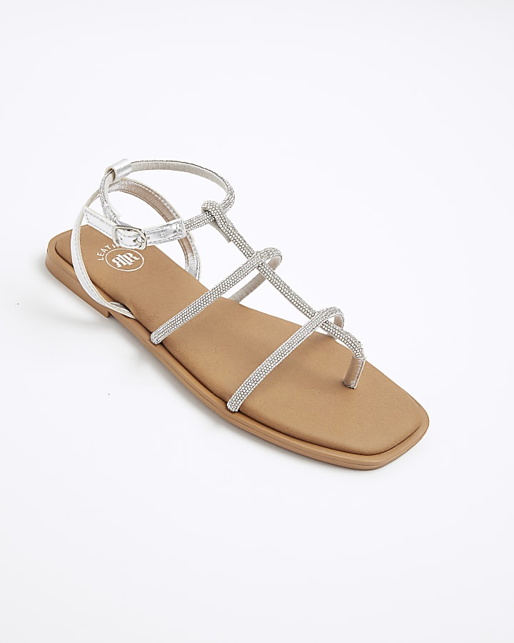 Silver diamante strappy sandals