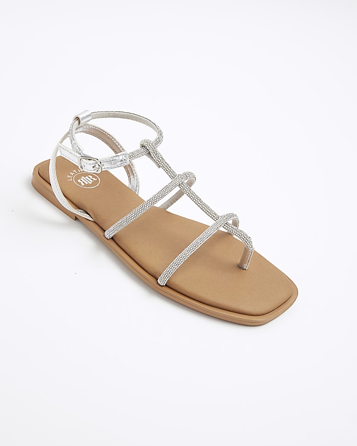 Silver diamante strappy sandals