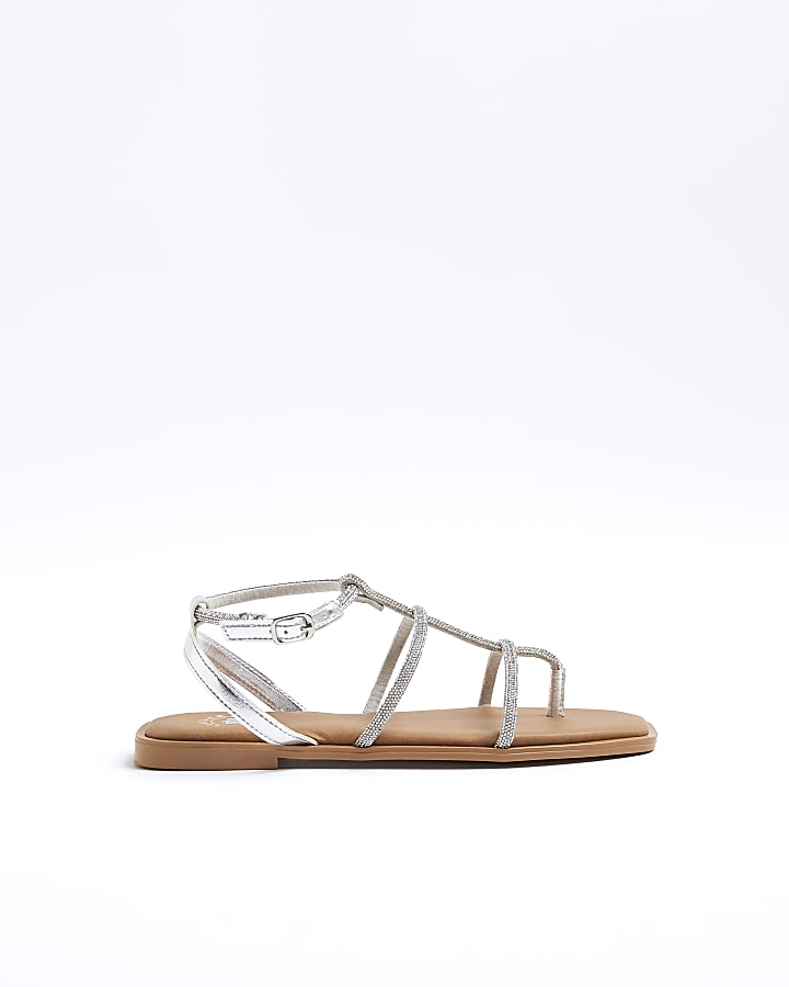 Silver diamante strappy sandals