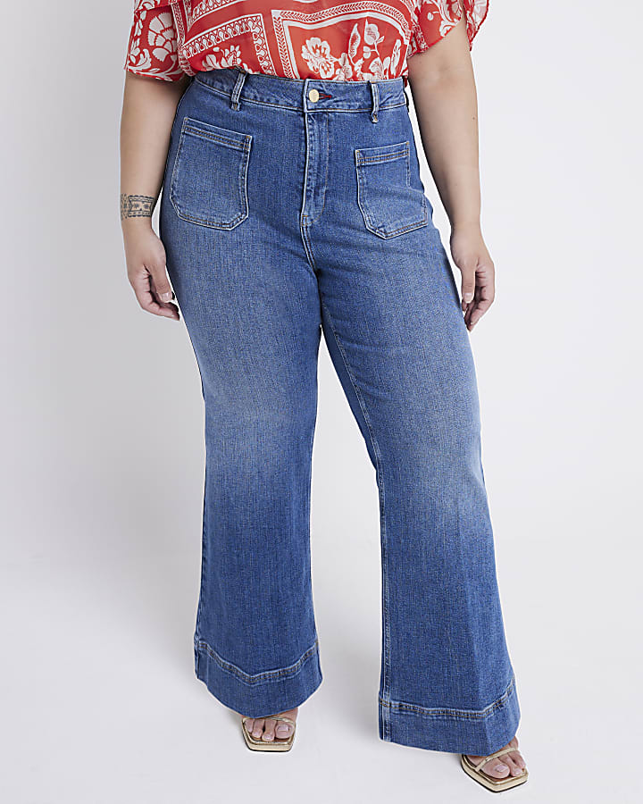 Plus blue high waisted flared jeans