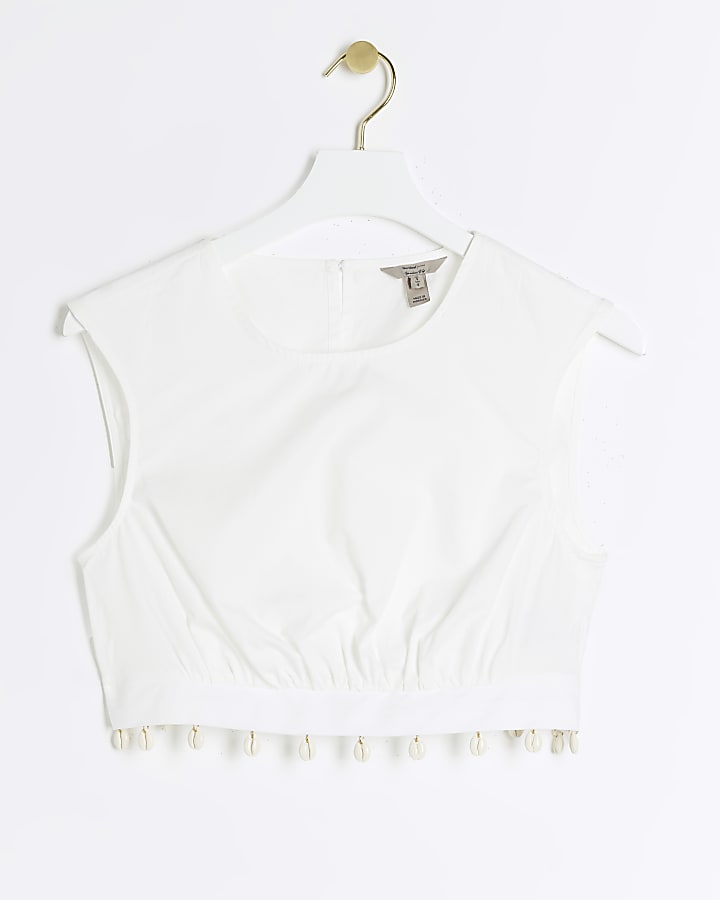 Petite White Shell Hem Crop Top