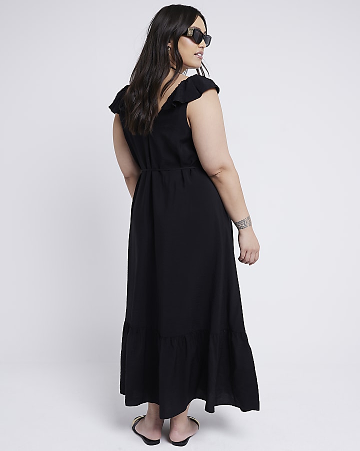 Plus Black Frill Sleeve Shift Maxi Dress