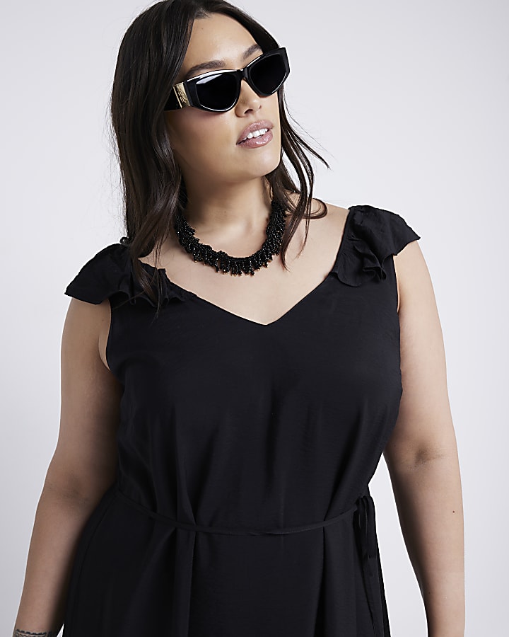 Plus Black Frill Sleeve Shift Maxi Dress