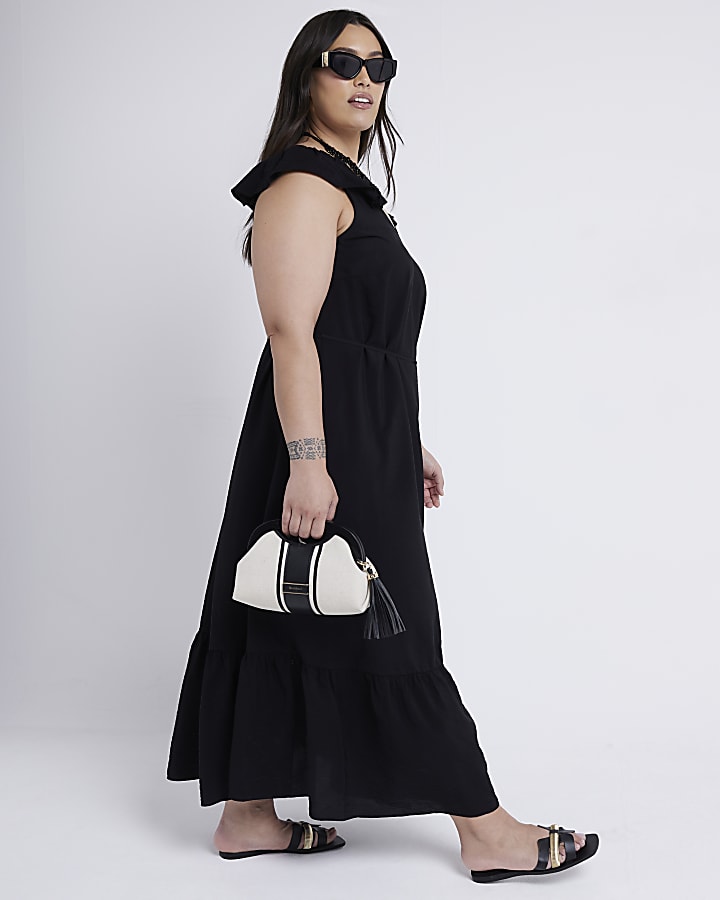 Plus Black Frill Sleeve Shift Maxi Dress