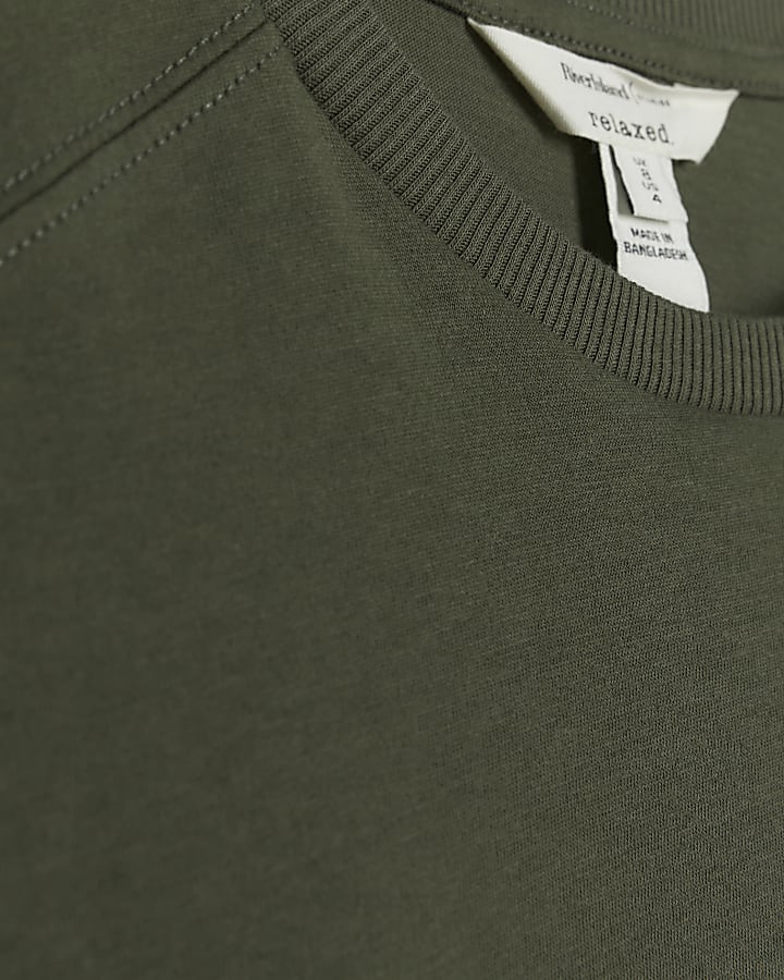 Khaki ribbed detail t-shirt