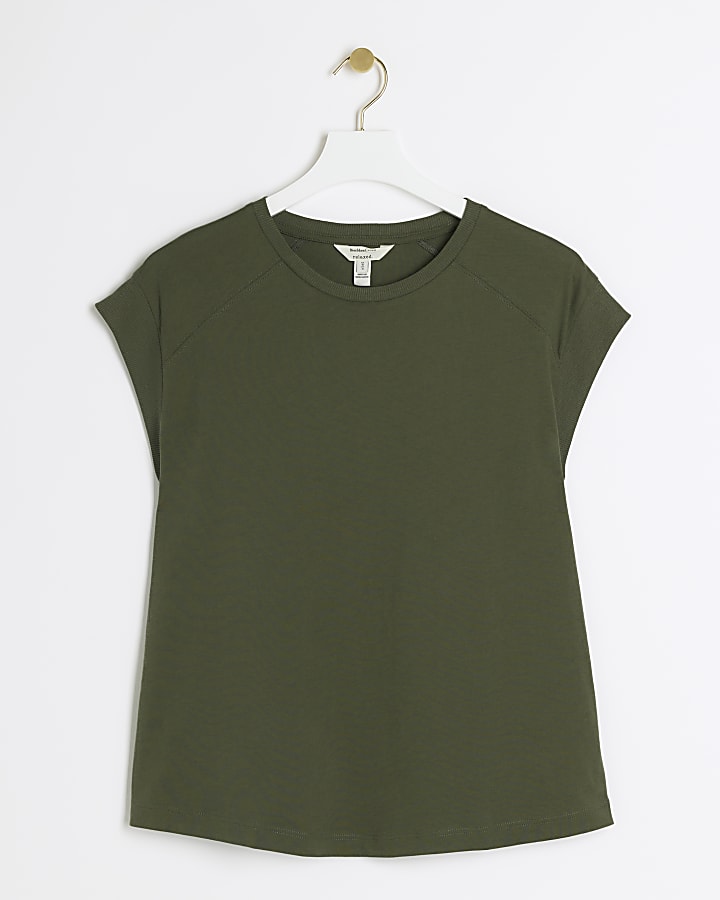 Khaki ribbed detail t-shirt